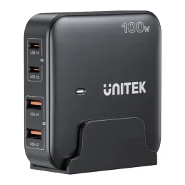unitek-czarna-ladowarka-biurkowa-gan-100w-2xusb-a-2xusb-c