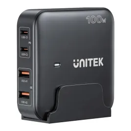 unitek-czarna-ladowarka-biurkowa-gan-100w-2xusb-a-2xusb-c