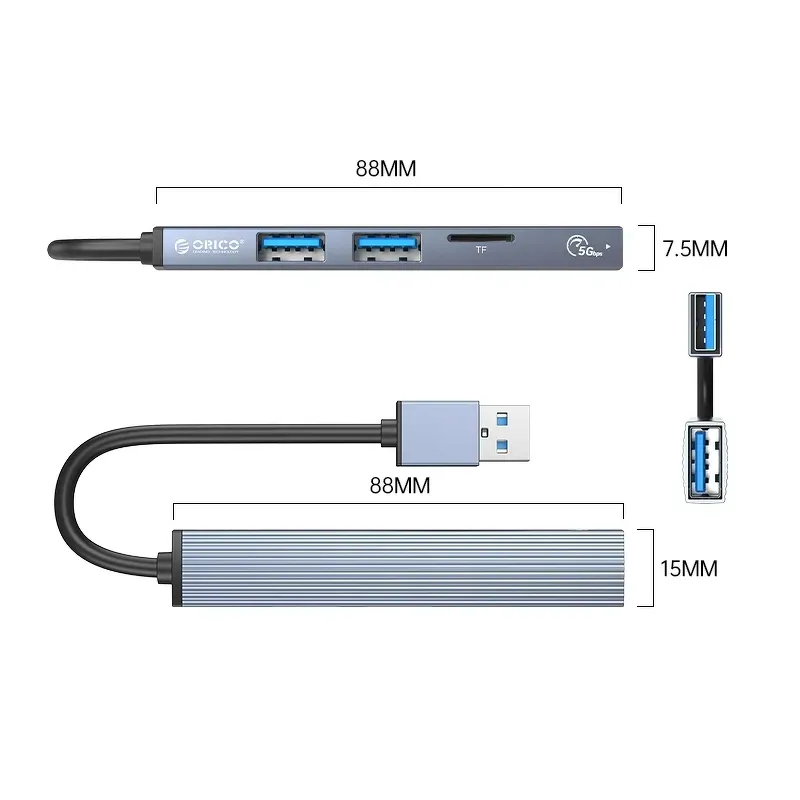 orico-hub-usb-a-5gbps-3x-usb-a-microsd-aluminiowy-stan-nowy