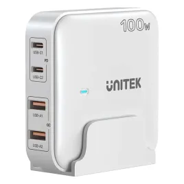 unitek-biala-ladowarka-biurkowa-gan-100w-2xusb-a-2xusb-c