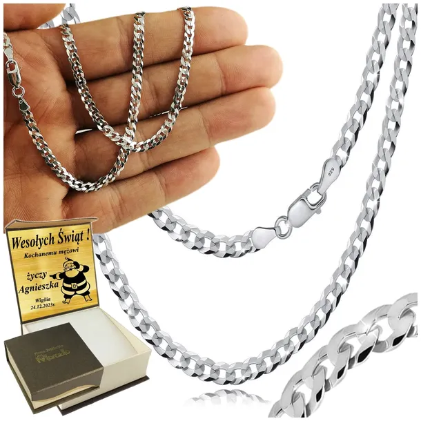 Łańcuszek Srebrny Męski 925 Pancerka DIAMENTOWANY PEŁNY 3,5mm Grawer GRATIS