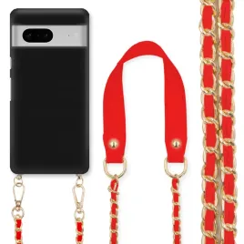 etui-do-google-pixel-7-czarny-matowy-pasek-lancuszek-zloty-czerwony-trend