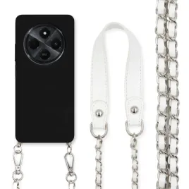 etui-do-xiaomi-redmi-14c-4g-czarny-matowy-lancuch-srebrny-pasek-bialy-modny