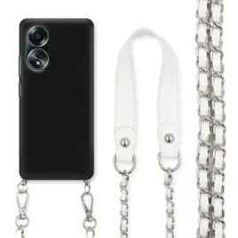 etui-do-oppo-a58-4g-czarny-matowy-lancuch-srebrny-pasek-bialy-uniwersalny