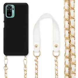 etui-do-xiaomi-redmi-note-10-4g-czarny-matowy-pasek-bialy-lancuszek-zloty