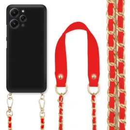 etui-do-xiaomi-redmi-12-4g-czarny-matowy-pasek-lancuszek-zloty-czerwony-hit