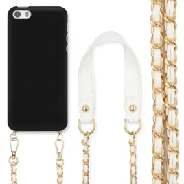 etui-do-iphone-5g-czarny-mat-pasek-bialy-lancuszek-zloty-uniwersalny-modny