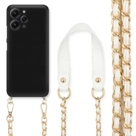 etui-do-xiaomi-redmi-12-4g-czarny-mat-pasek-bialy-lancuszek-zloty-elegancki