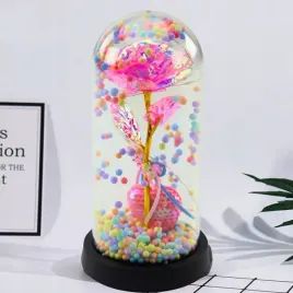 wieczna-roza-w-kopule-z-oswietleniem-led-rozowa-z-serduszkiem-i-kuleczkami