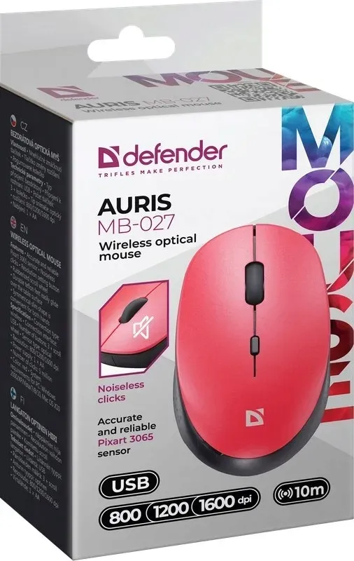 mysz-defender-auris-mb-027-rf-silent-czerwona-optical-stan-nowy
