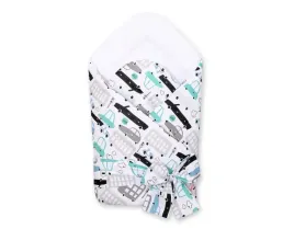 dwustronny-rozek-dla-niemowlat-miekki-z-wiazaniem-autka-szaro-turkusowe