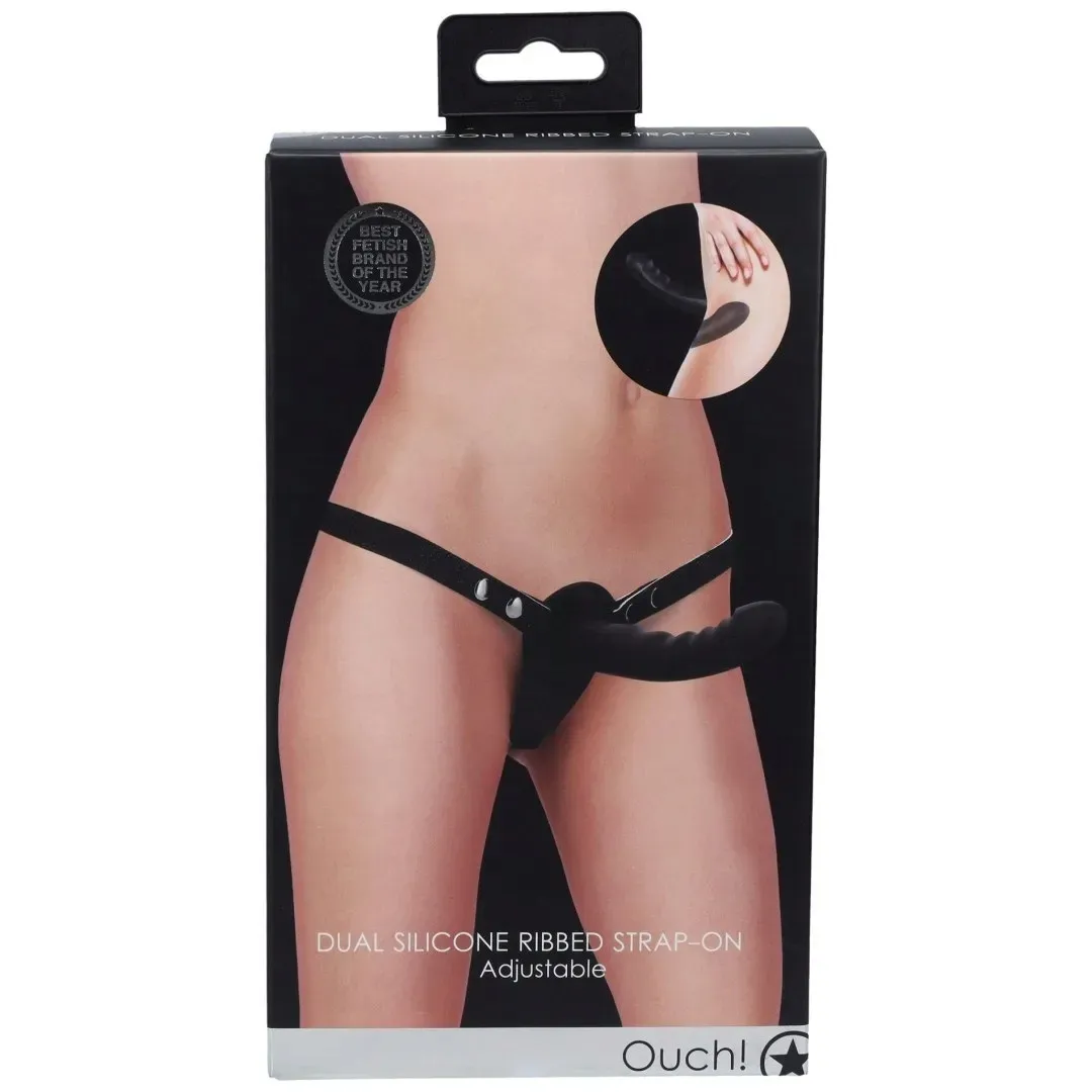 ouch-dual-silicone-ribbed-strap-on-adjustable-black