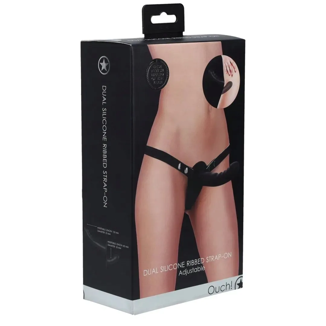 ouch-dual-silicone-ribbed-strap-on-adjustable-black