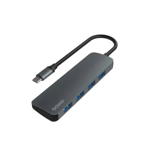 savio-ak-54-hub-usb-c-4-x-usb-a-szary-dlugosc-0-15-m