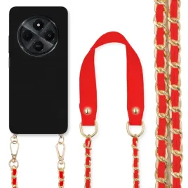 etui-do-xiaomi-redmi-14c-4g-czarny-mat-pasek-lancuszek-zloty-czerwony-modny