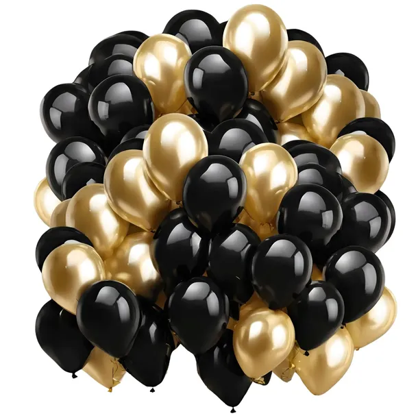 BALONY ZŁOTE CZARNE CHROMOWANE ZESTAW BALONÓW NA URODZINY 30 CM 100 SZT