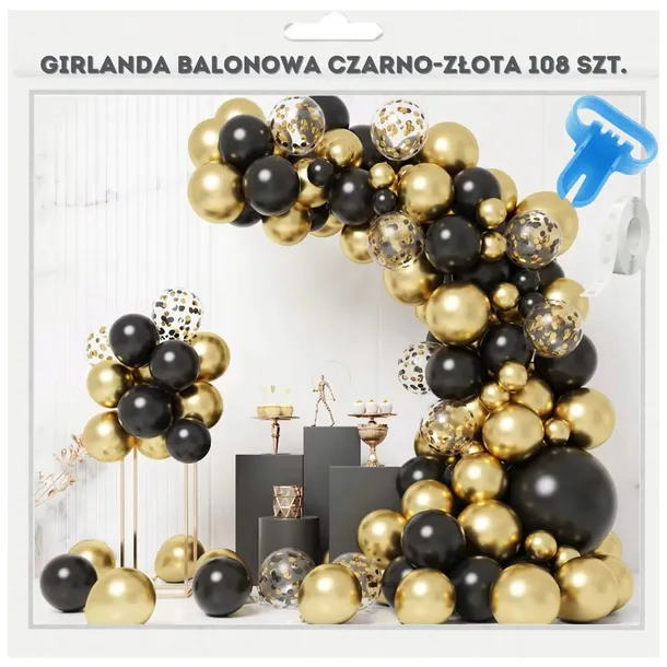 BALONY ZŁOTE CZARNE GIRLANDA BALONOWA NA 18 20 30 URODZINY DEKORACJE 108 EL