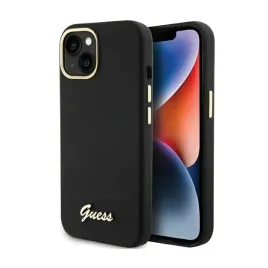 guess-silicone-script-metal-logo-and-frame-etui-iphone-15-czarny