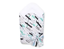 dwustronny-rozek-dla-niemowlat-miekki-z-wiazaniem-autka-szaro-turkusowe