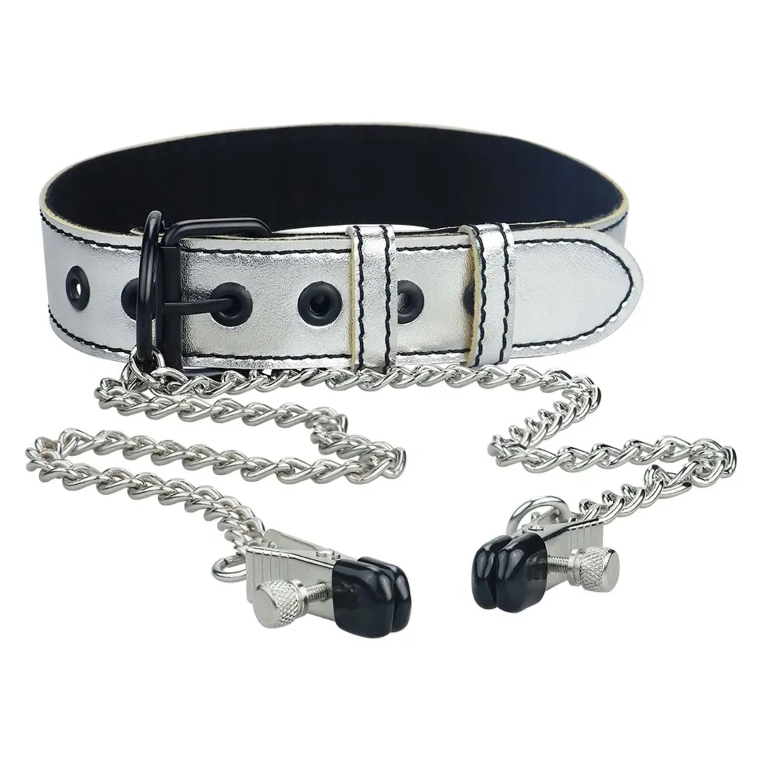metallic-silver-collar-with-nipple-clamp-rodzaj-obroza