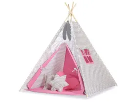 namiot-tipi-dla-dzieci-zawieszki-piora-kratka-szara-rozowy