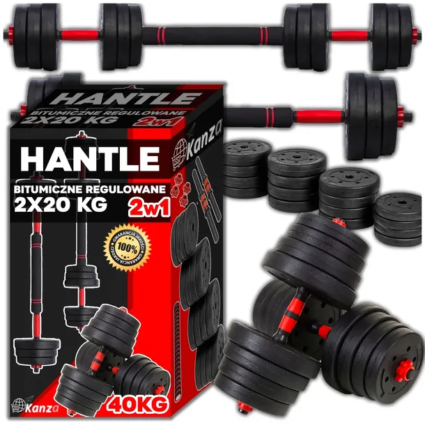 2W1 HANTLE BITUMICZNE REGULOWANE 2x20 KG SZTANGA ZESTAW HANTLI GRYF 40 KG