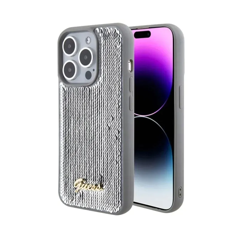 guess-sequin-script-metal-etui-iphone-15-pro-srebrny