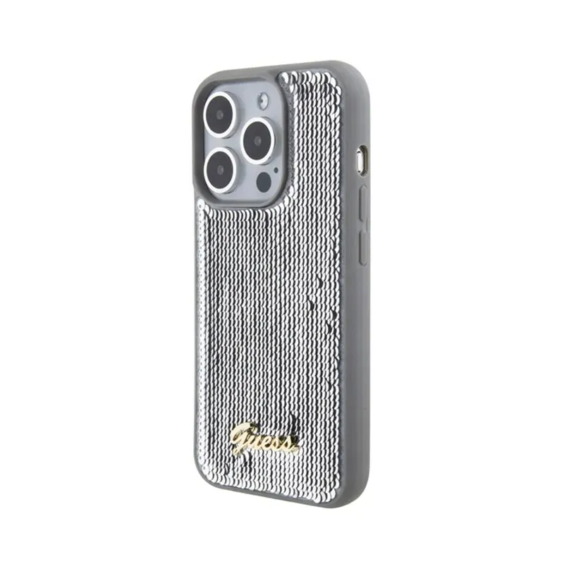 guess-sequin-script-metal-etui-iphone-15-pro-srebrny