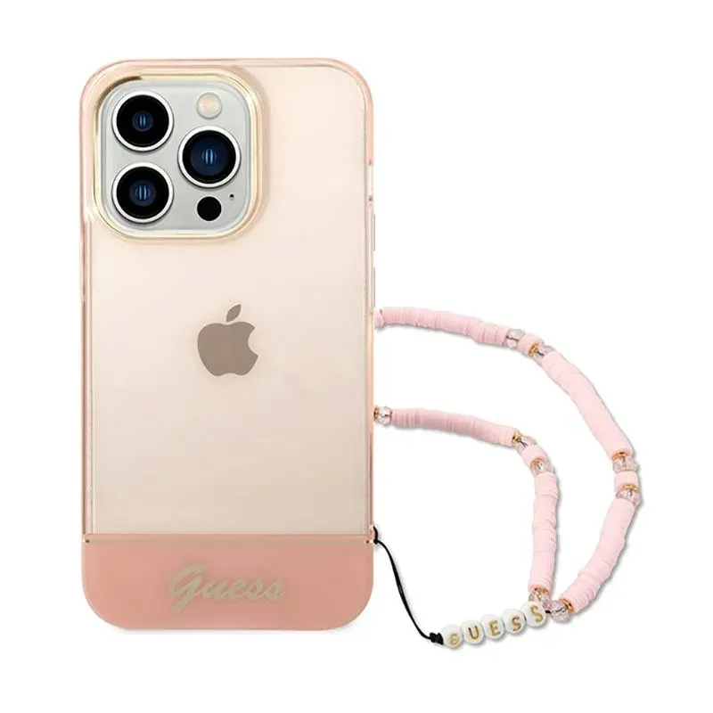 guess-translucent-pearl-strap-etui-iphone-14-pro-rozowy
