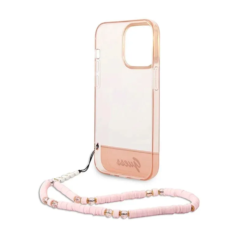 guess-translucent-pearl-strap-etui-iphone-14-pro-rozowy