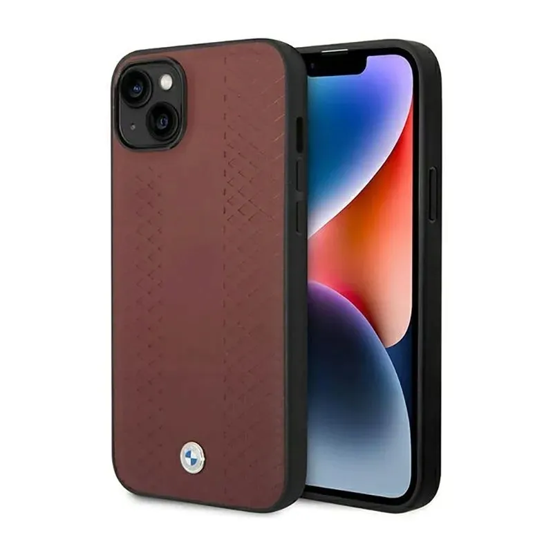 bmw-leather-diamond-pattern-etui-iphone-14-burgundowy