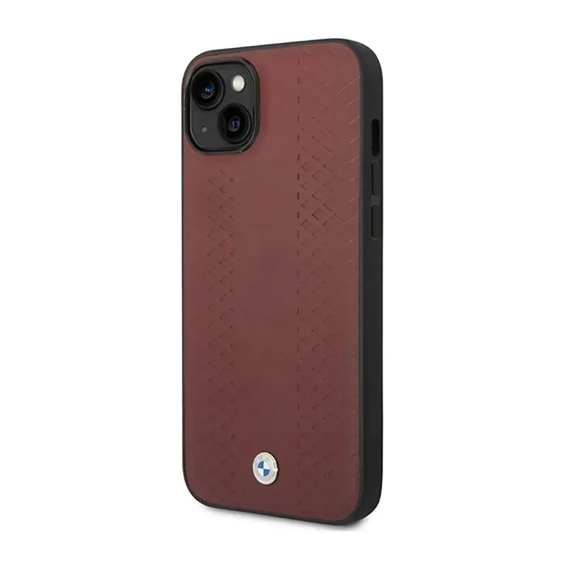 bmw-leather-diamond-pattern-etui-iphone-14-burgundowy