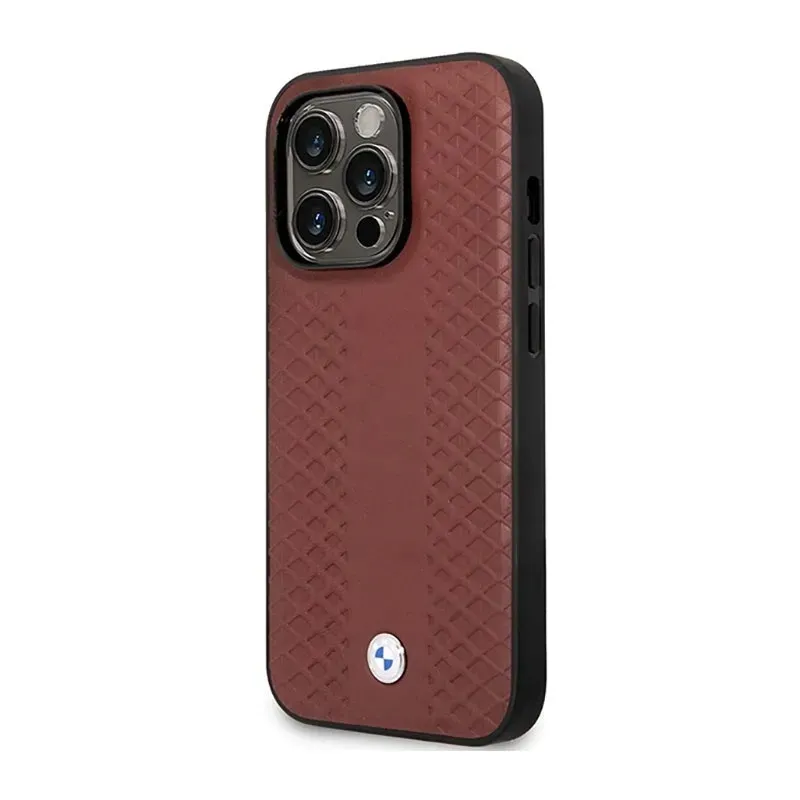 bmw-leather-diamond-pattern-etui-iphone-14-pro-burgundowy