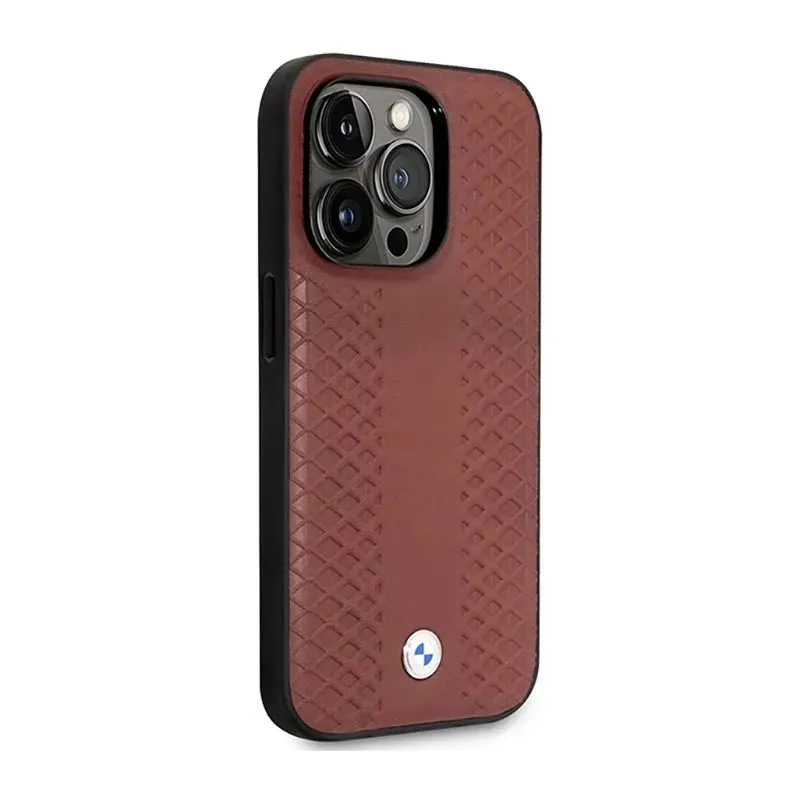 bmw-leather-diamond-pattern-etui-iphone-14-pro-burgundowy