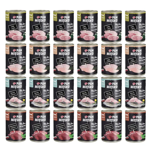 PAN MIĘSKO Bezzbożowa Karma mokra dla kota mix 4 smaków 24 x 400g