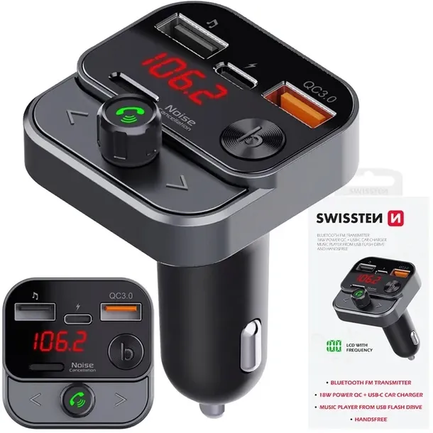 swissten-transmiter-fm-bluetooth-usb-a-na-pendrive-szybka-ladowarka-usb-c-stan-nowy-stan-opakowania-oryginalne