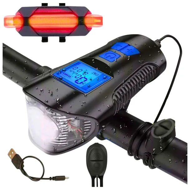 LAMPKA ROWEROWA LED LATARKA NA ROWER LICZNIK ROWEROWY DZWONEK DO ROWERU USB