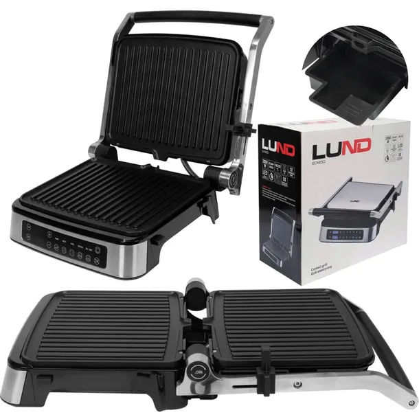 grill-elektryczny-2000w-panel-led-lund-67450-funkcje-automatyczne-wylaczanie-odprowadzanie-tluszczu