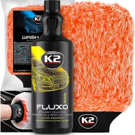 k2-fluxo-1l-kwasny-szampon-do-mycia-auta-gruba-rekawica-z-mikrofibry