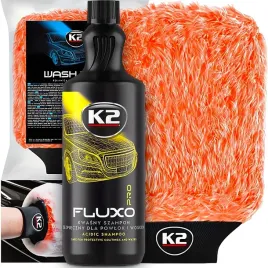 k2-fluxo-1l-kwasny-szampon-do-mycia-auta-gruba-rekawica-z-mikrofibry