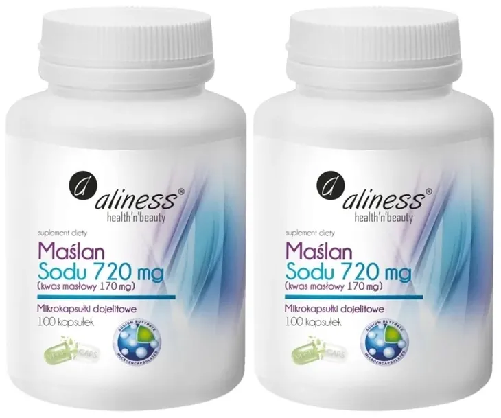 Aliness Zestaw 2x Maślan Sodu 720 mg (Kwas masłowy 170 mg) x 100 VEGE kaps.