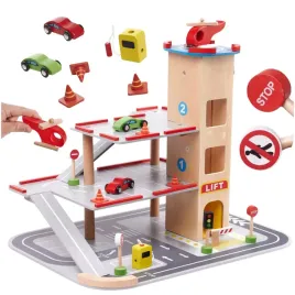 parking-drewniany-garaz-dla-dzieci-benino-pietrowy-winda-auta-akcesoria