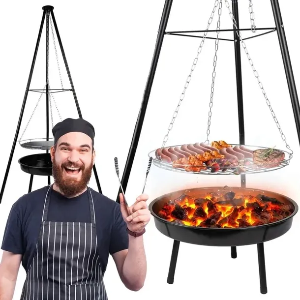 PALENISKO TRÓJNÓG GRILL RUSZT OGNISKOWY OGRODOWY WISZĄCY DUŻY 52CM OGNISKO