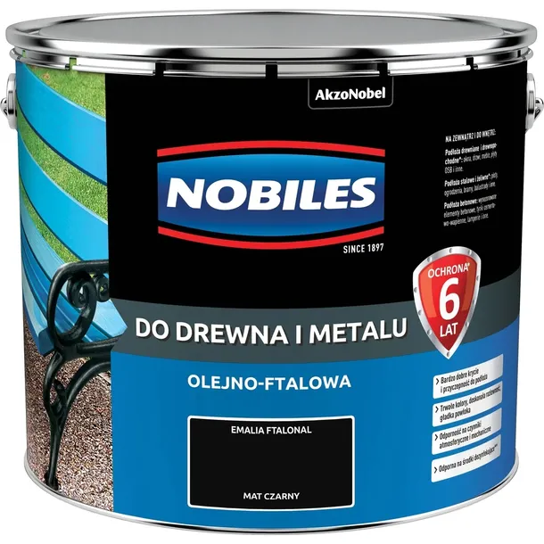 NOBILES Farba olejna ftalowa Ftalonal do drewna metalu CZARNA MAT 10L