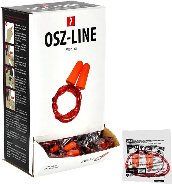 Wkładki STOPERY zatyczki przeciwhałasowe NA SZNURKU OSZ-LINE 200 szt