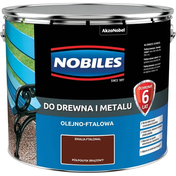 NOBILES Farba olejna ftalowa Ftalonal do drewna metalu betonu BRĄZOWA 10L