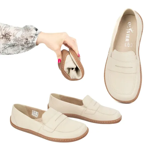 BAREFOOT Eleganckie Damskie minimalistyczne mokasyny 1280 beżowe 36