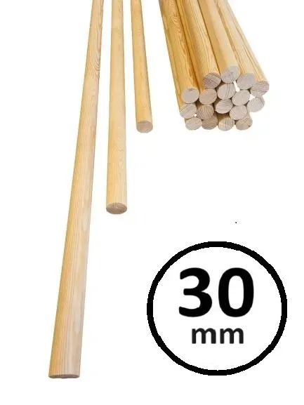 Wałek drążek kij kołek sosnowy drewniany fi 30 mm - 120 cm - JAKOŚĆ PREMIUM