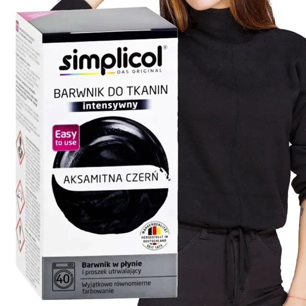SIMPLICOL FARBA DO UBRAŃ TKANIN BARWNIK INTENSYWNY CZARNY DO PRALKI 560G DE