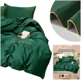 posciel-160x200-komplet-4cz-jednolita-z-haftem-mikrofibra-areta-zielona